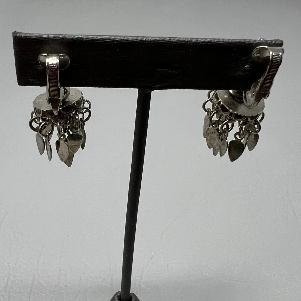 Vintage Clip On Chandelier Earrings Silver Tone Dangle Boho‎ Drop